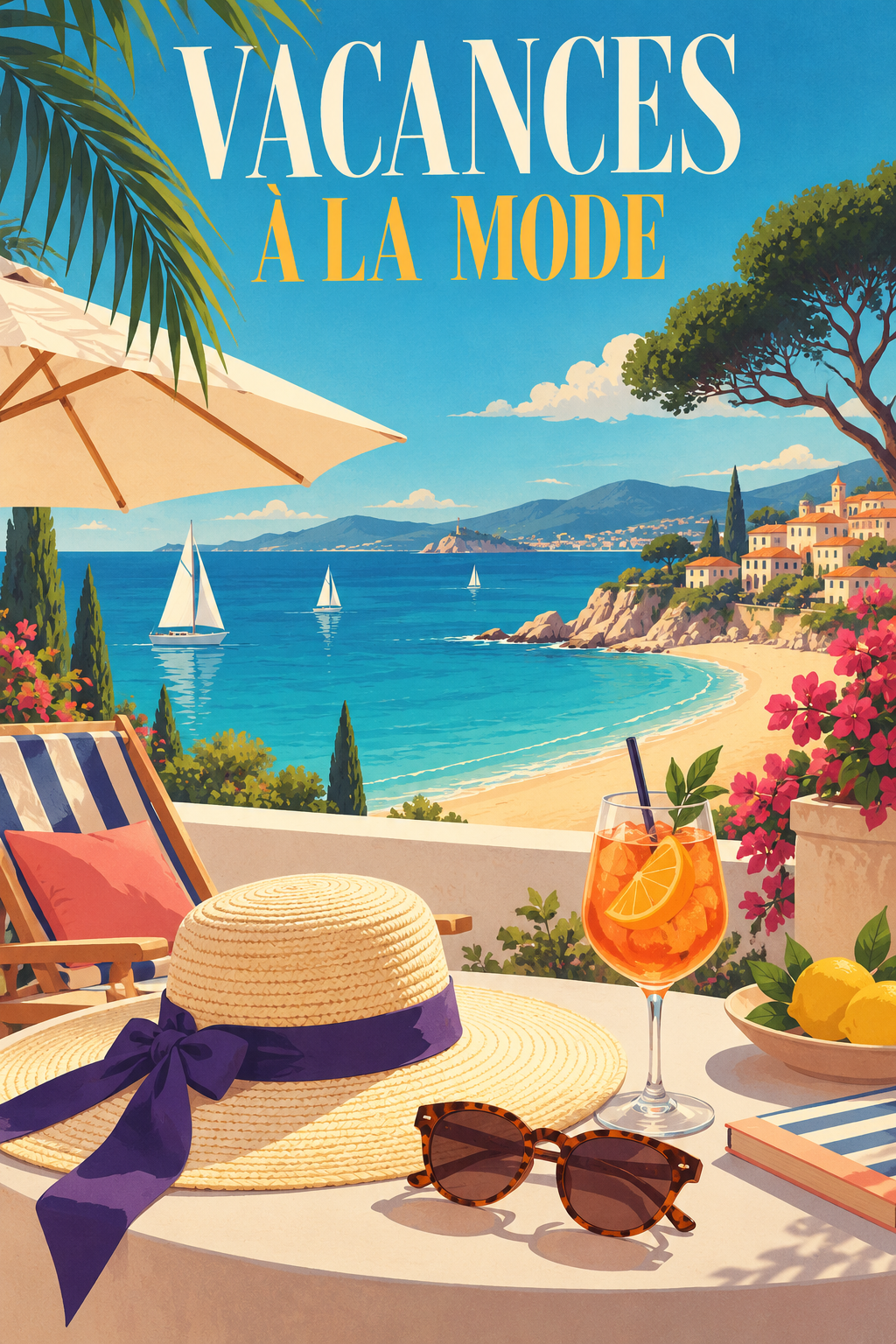 Exemple d’affiche Vacances à la mode : terrasse sur la Méditerranée